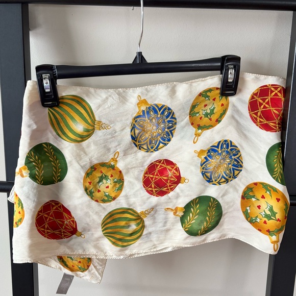 Echo New York Vintage Authentic 100% Silk Holiday Ornament Rectangular Scarf